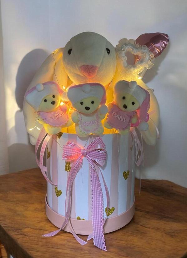 Led Işıklı Özel Kutuda Uyku Arkadaşı Bunny Peluş Tavşan ile Yeni Doğan Hediye Seti- Babyshower ,Yenidoğan Hediyesi - Image 1