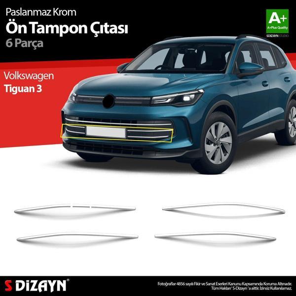 S-Dizayn VW Tiguan 3 Krom Ön Tampon Çıtası 6 Prç. 2024 Üzeri A+ Kalite - Image 1