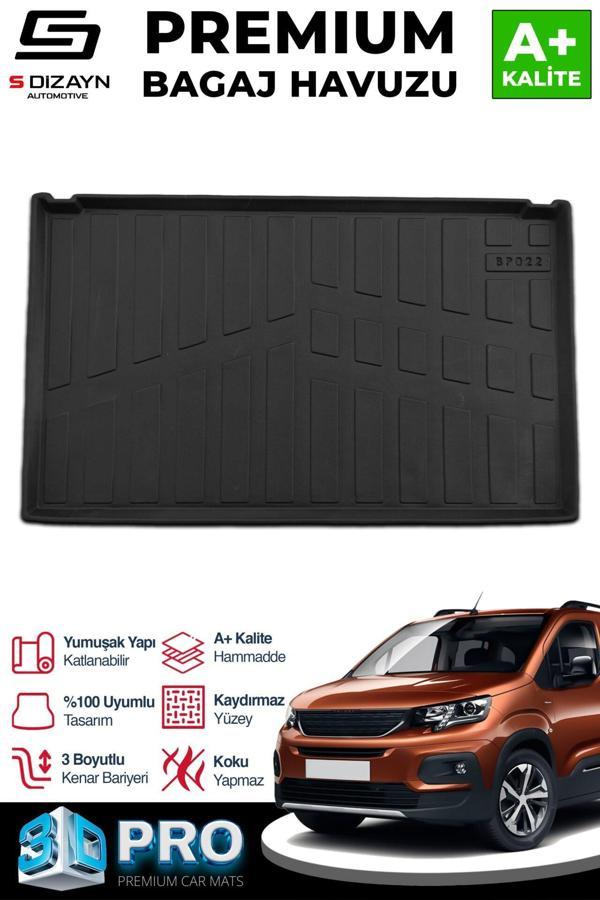 S-Dizayn Peugeot Rifter Seperatörlü 3D Pro Bagaj Havuzu 2019 Üzeri A+ Kalite - Image 1