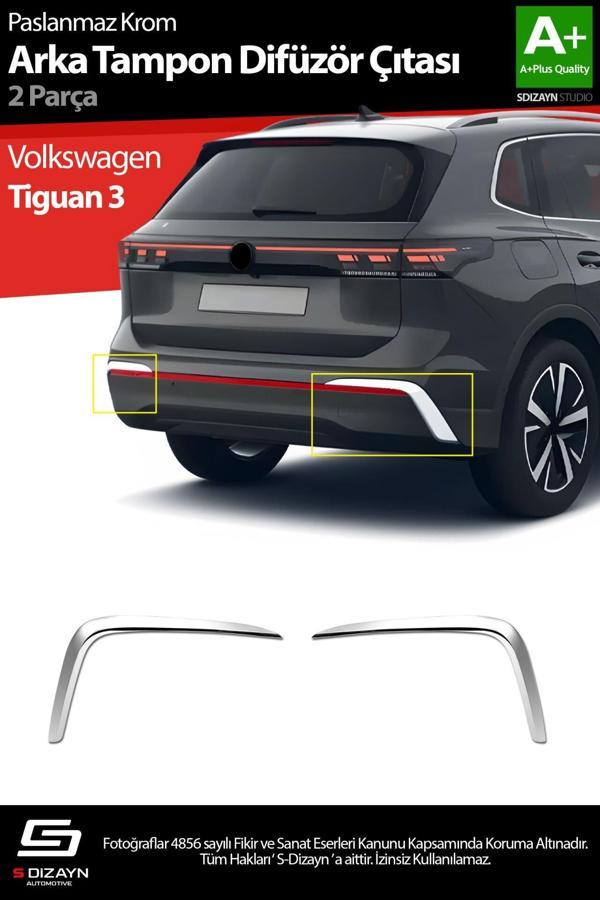 S-Dizayn Volkswagen Tiguan Krom Arka Tampon Difüzör Çıtası OEM Still 2 Prç. 2024 Üzeri A+ Kalite - Image 1