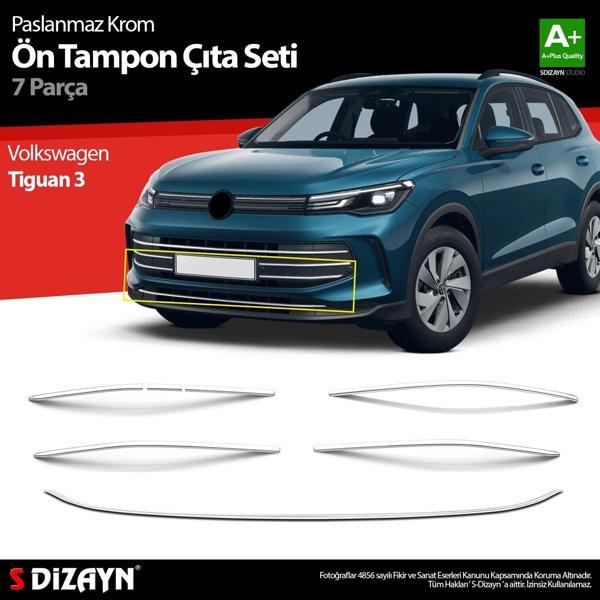 S-Dizayn VW Tiguan 3 Krom Ön Tampon Çıta Seti 7 Prç. 2024 Üzeri A+ Kalite - Image 1