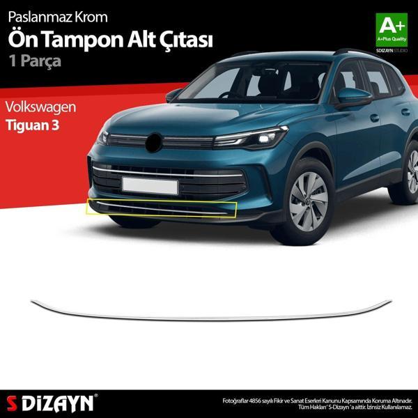 S-Dizayn VW Tiguan 3 Krom Ön Tampon Alt Çıtası 2024 Üzeri A+ Kalite - Image 1