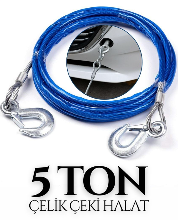Drs Tuning Oto Çekme Halatı Kancalı 5 Ton İzoleli Çelik Malzeme - Image 1