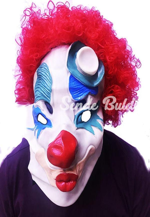 Nessiworld Kırmızı Renk Afro Bonus Peruklu Palyaço Lateks Et Maske - Image 1