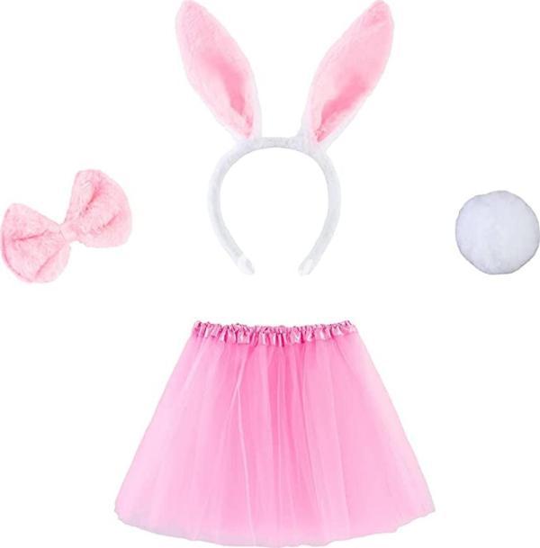 NessiWorld Tavşan Tacı Eteği Papyonu ve Kuyruk Kostüm  Seti Pembe Renk Çocuk Boy - Image 1