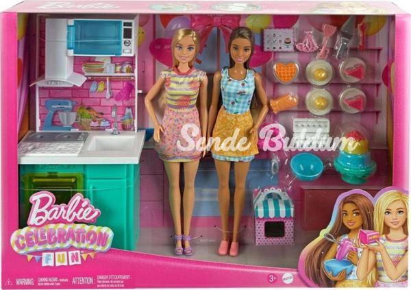 HJY94 Barbie Brooklyn ve Malibu Pasta Yapıyor Oyun Seti - Image 1