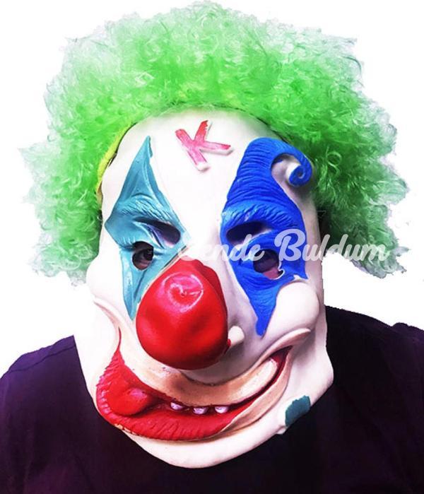 NessiWorld Yeşil Renk Afro Bonus Peruklu Palyaço Lateks Et Maske - Image 1