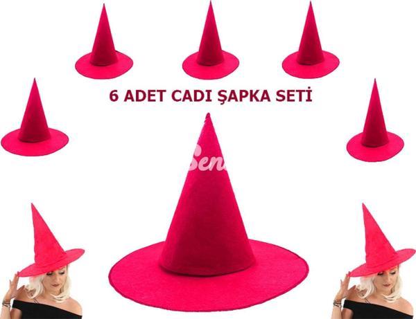 Nessiworld   Pembe Fuşya Renk Keçe Cadı Şapkası Yetişkin Çocuk Uyumlu 6 Adet - Image 1