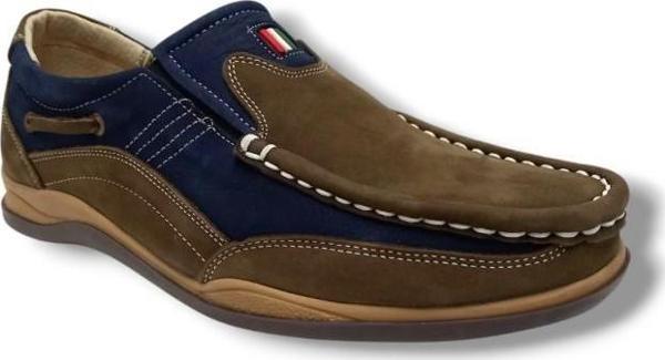 Master 1706-25 Hakiki Nubuk Deri Casual Erkek Ayakkabı Vizon Lacivert - Image 1