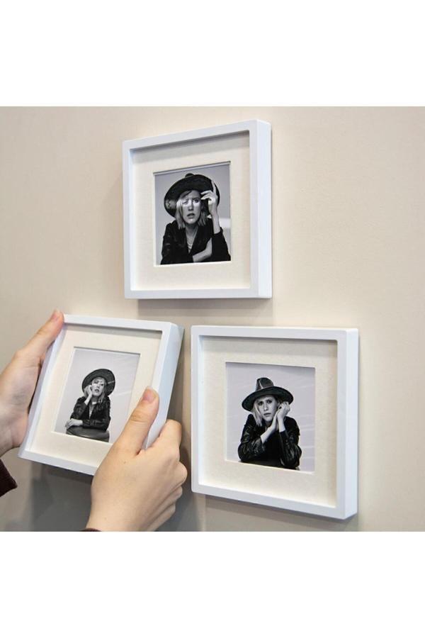 Yapışkanlı Sök-tak Paspartulu Beyaz 14x14cm Pola Kare Fotoğraf Çerçevesi - 3'lü paket - Image 1