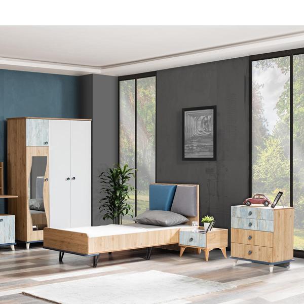 Lotus Genç Odası - 3 Kapılı Dolap, Karyola, Komodin, Şifonyer - Image 1