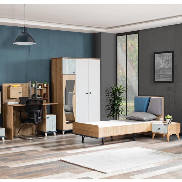 Lotus Genç Odası, 3 Kapılı Dolap, Karyola, Komodin, Masa - Image 1