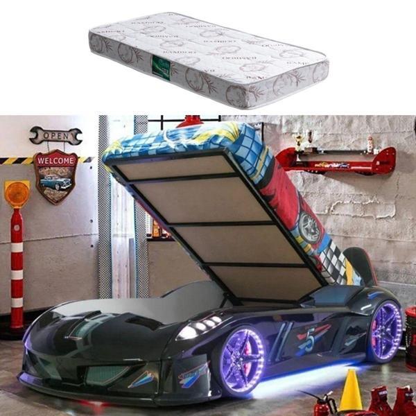 Arabalı Yatak, Jaguar Bazalı Full Ledli Koltuklu Arabalı Yatak Siyah 1 Adet Comfort Yatak - Image 1