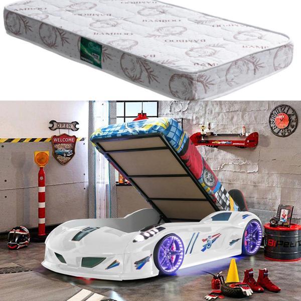 Arabalı Yatak, Jaguar Bazalı Koltuklu Full Ledli Arabalı Yatak - Beyaz 1 Adet Comfort Yatak - Image 1