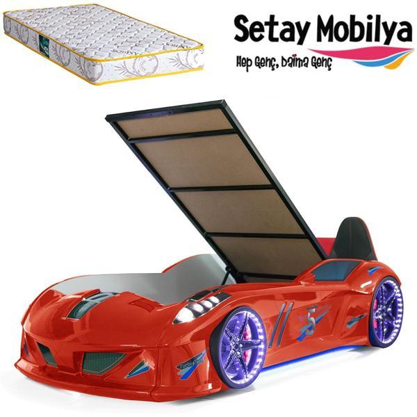 Arabalı Yatak, Jaguar Bazalı Koltuklu Full Ledli Arabalı Yatak - Kırmızı 1 Adet Comfort Yatak - Image 1