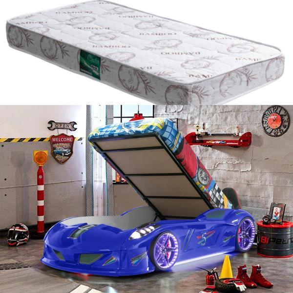 Arabalı Yatak, Jaguar Bazalı Koltuklu Full Ledli Arabalı Yatak - Mavi 1 Adet Comfort Yatak - Image 1