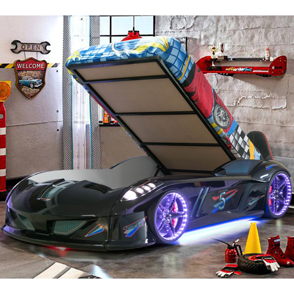 Arabalı Yatak, Jaguar Bazalı Koltuklu Full Ledli Arabalı Yatak - Siyah - Image 1