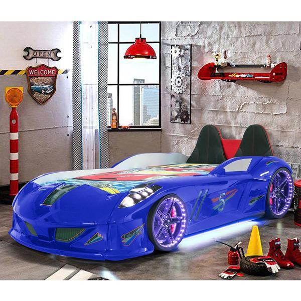 Arabalı Yatak, Jaguar Koltuklu Full Ledli Arabalı Yatak - Mavi - Image 1