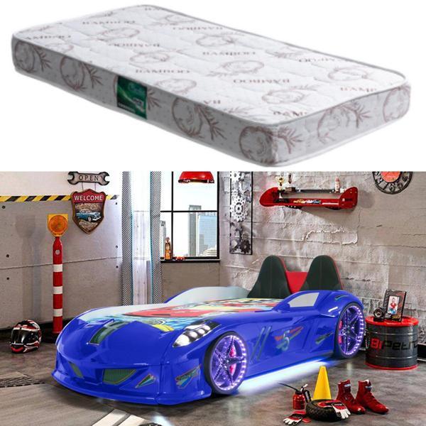 Arabalı Yatak, Jaguar Koltuklu Full Ledli Arabalı Yatak - Mavi 1 Adet Comfort Yatak - Image 1