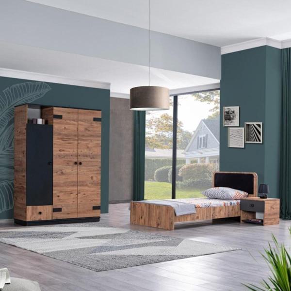 Milas Genç Odası - 3 Kapaklı Dolap, Karyola, Komodin - Image 1