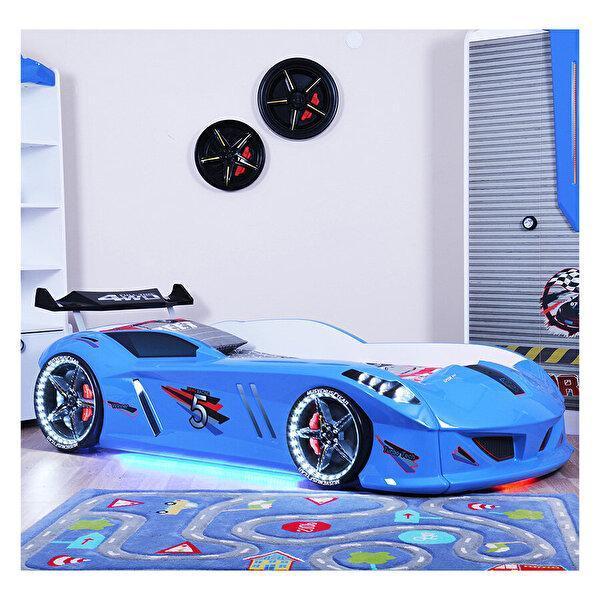 Arabalı Yatak, Jaguar Rüzgarlıklı Full Ledli Arabalı Yatak - Mavi - Image 1