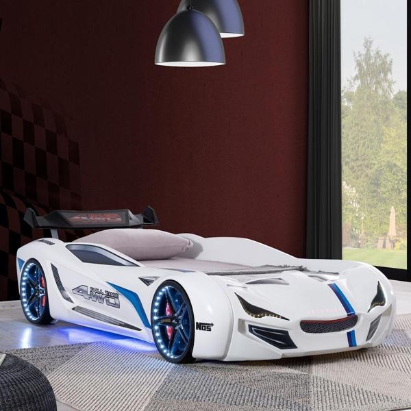 Arabalı Yatak, Mercedes Rüzgarlıklı Full Ledli Arabalı Yatak - Beyaz - Image 1