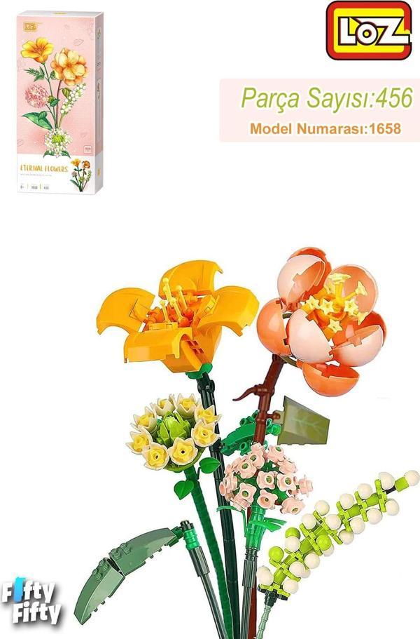 Loz Dekoratif Ve Koleksiyonluk Çiçek Buketi 456 Parça Çiçek Modeli Yapım Seti FFLZ-1658 - Image 1