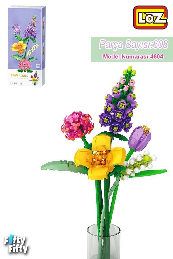 Loz Dekoratif Ve Koleksiyonluk Çiçek Buketi 608 Parça Çiçek Modeli Yapım Seti FFLZ-4604 - Image 1