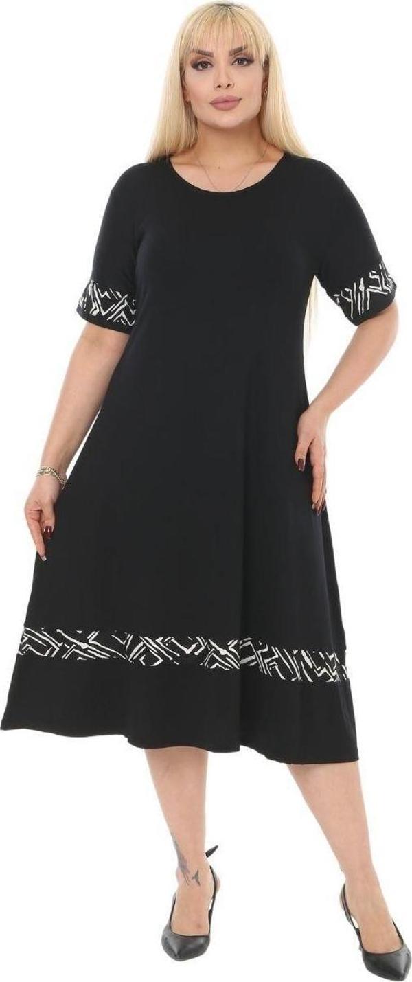 Melsay Butik Çizgi Şeritli Siyah Kadın Büyük Beden Midi Elbise - Image 1