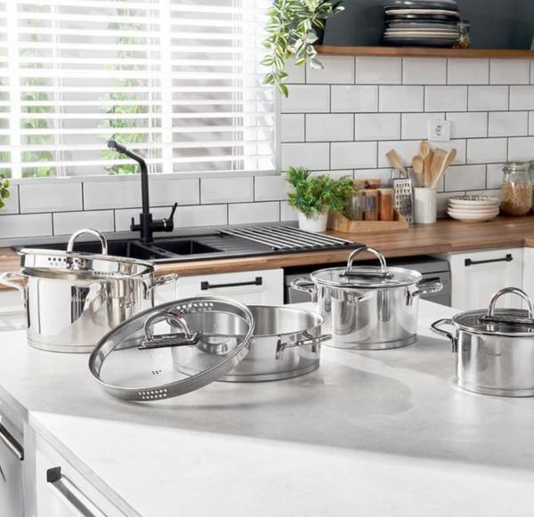 Hisar Luna 8 Parça İndiksiyon Tabanlı Çelik Tencere Seti - Image 1