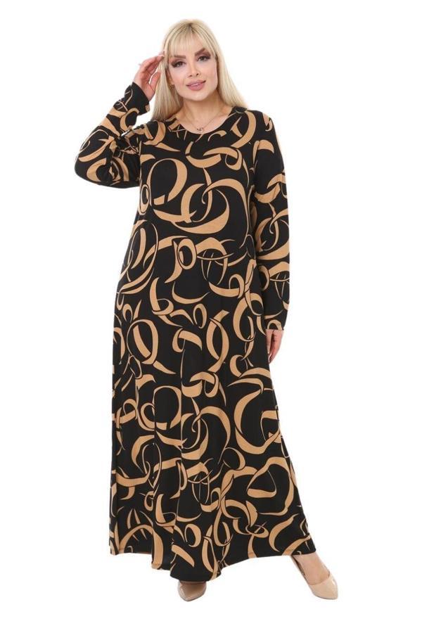 Melsay Butik Vizon Dalga Desen Uzun Kollu Uzun Elbise - Image 1