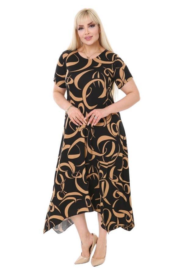 Melsay Butik Vizon Dalga Desen Asimetrik Kesim Uzun Elbise - Image 1