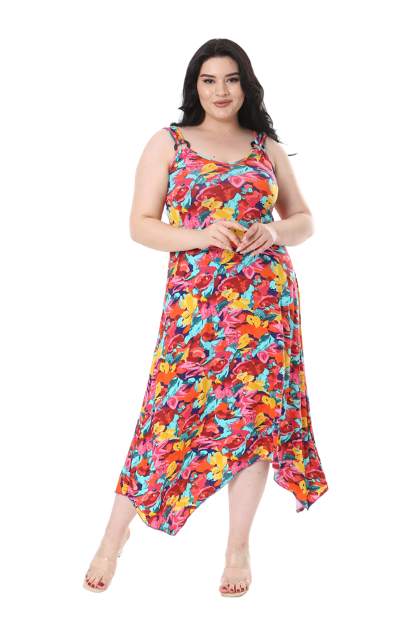 Melsay Butik Sarı Gül Desenli Askılı V Yaka Elbise - Image 1