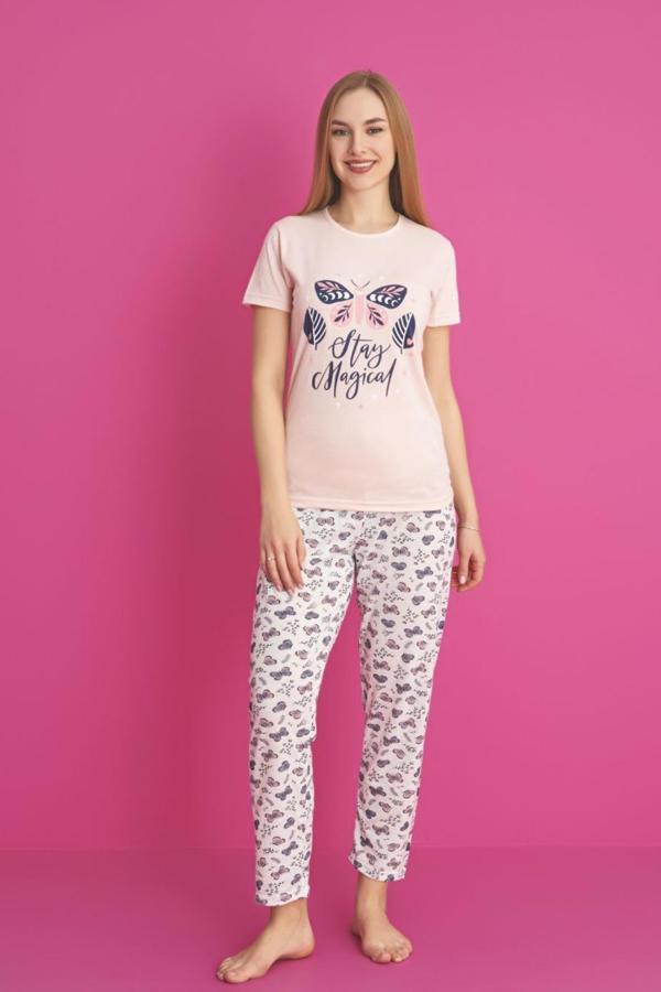 Dreamy Pamuklu Kelebek Desenli Kısa Kollu Pijama Takımı - Image 1
