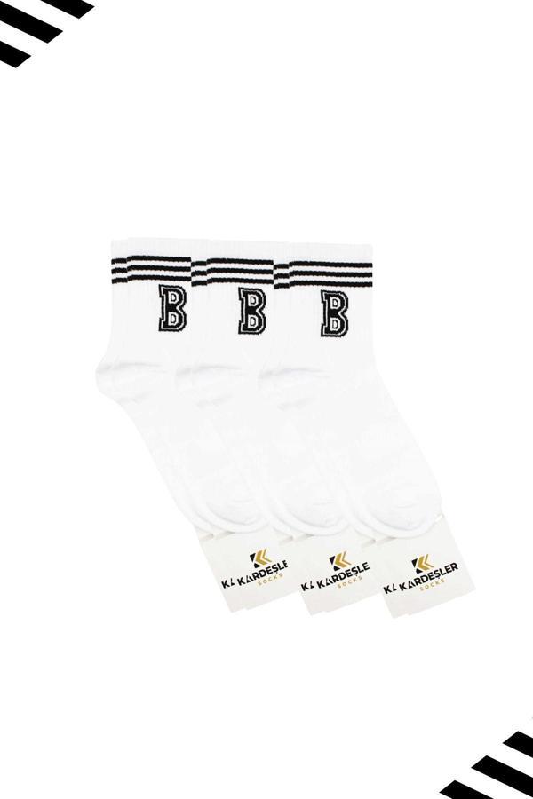 Unisex B Harfi Desenli Tenis Çorap (HARFLİ ÇORAP) 3 Çift - Image 1