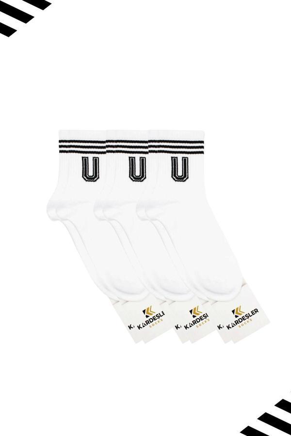 Unisex U Harfi Desenli Tenis Çorap (HARFLİ ÇORAP) 3 Çift - Image 1
