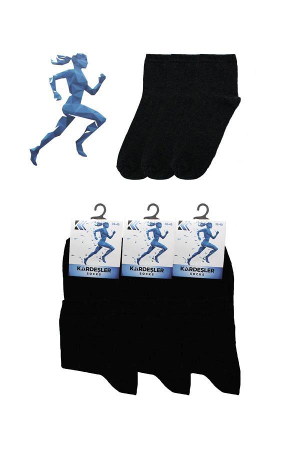 Unisex Yarım Konç Siyah Pamuklu Düz Çorap 3'lü Paket - Image 1