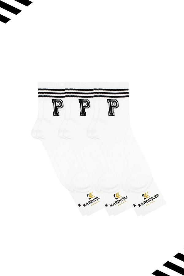 Unisex P Harfi Desenli Tenis Çorap (HARFLİ ÇORAP) 3 Çift - Image 1