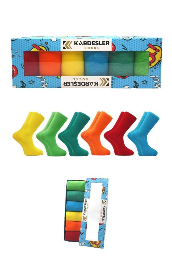 Kadın Çok Renkli Soket Uzun Düz Çorap Dikişsiz 6'lı Özel Kutu Paket - Image 1