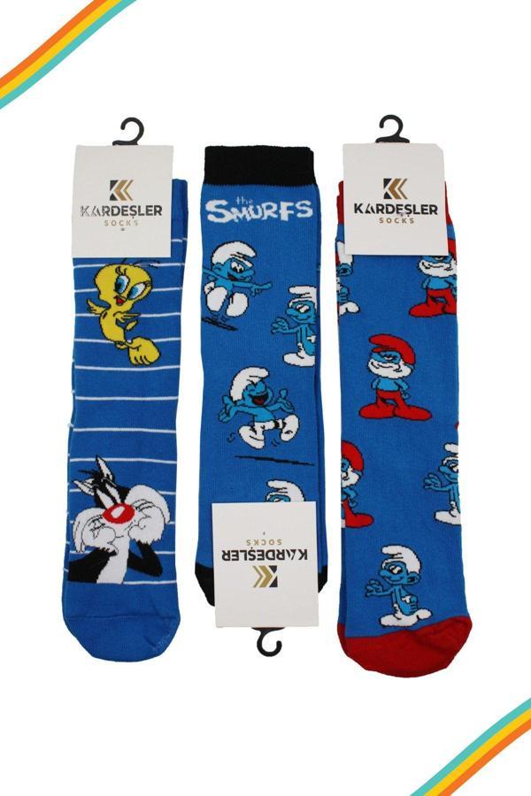 Unisex Renkli Karikatür Desenli Soket Uzun Çoraplar 3'lü Paket - Image 1