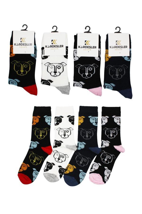 Unisex Köpek Desenli Pamuklu Çorap 4'lü Set - Image 1