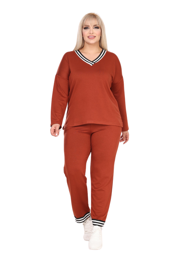 Melsay Butik Tarçın Şerit Detaylı V Yaka Eşofman Takımı - Image 1