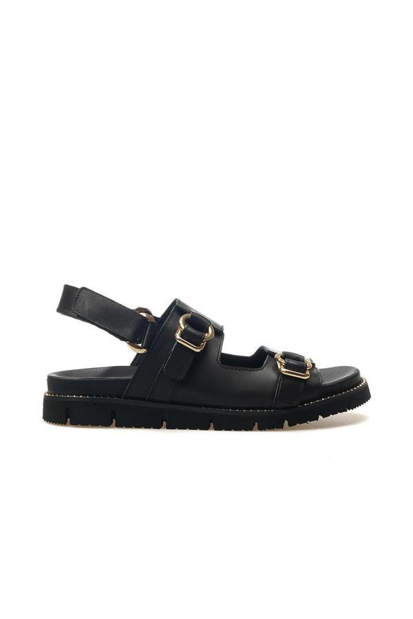 Kadın Hakiki Deri Toka Detaylı Casual Sandalet 25y 25440013y Z Siyah - Image 1