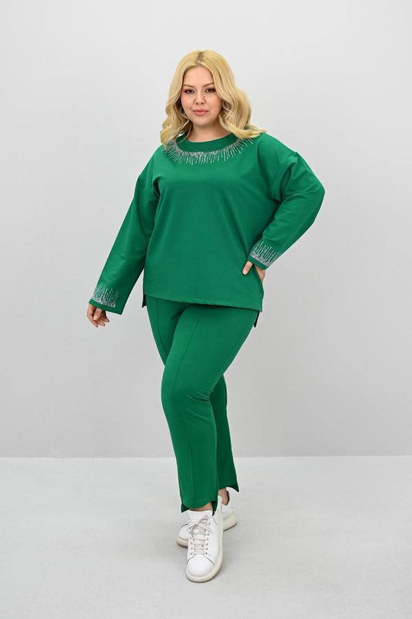 Kadın Büyük Beden Taş Baskı Detaylı Yüksek Bel Eşofman Takımı 8175-25 - Image 1