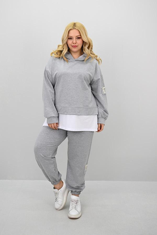 Kadın Büyük Beden Uzun Kollu Kapüşonlu Lastik Paça Eşofman Takımı 8180-25 - Image 1