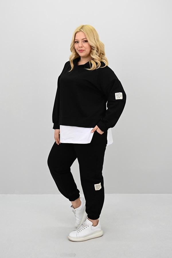 Kadın Büyük Beden Uzun Kollu Kapüşonlu Lastik Paça Eşofman Takımı 8180-25 - Image 1