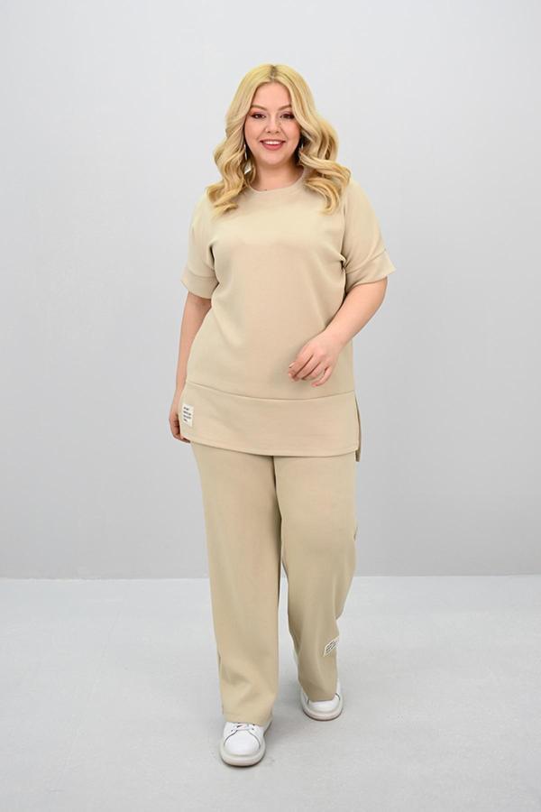 Kadın Büyük Beden Modal Kumaş Kısa Kollu Bol Paça Eşofman Takımı 8184-25 - Image 1