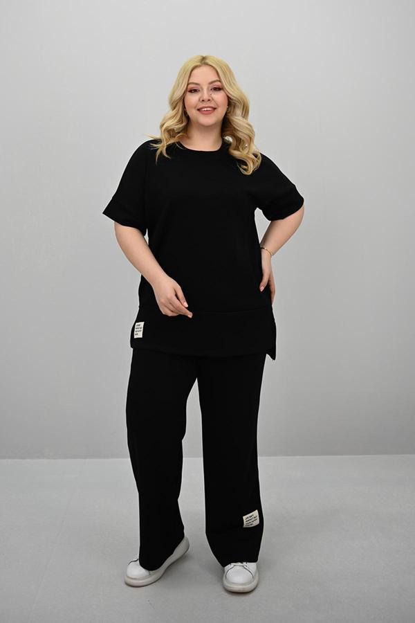 Kadın Büyük Beden Modal Kumaş Kısa Kollu Bol Paça Eşofman Takımı 8184-25 - Image 1