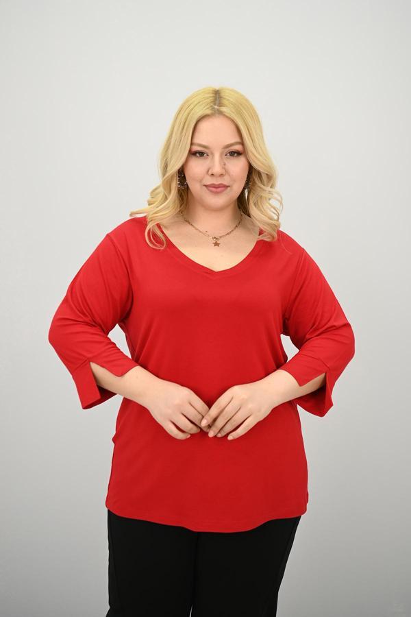 Kadın Büyük Beden Bantlı V yaka Bluz 1919-25 - Image 1