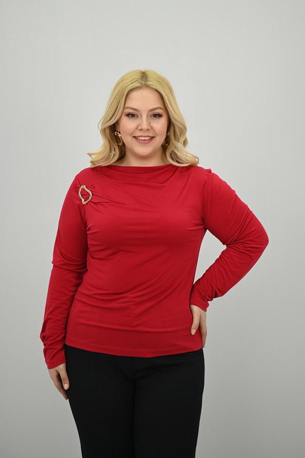 Kadın Büyük Beden Aksesuar Detaylı Drapeli Bluz 1924-25 - Image 1